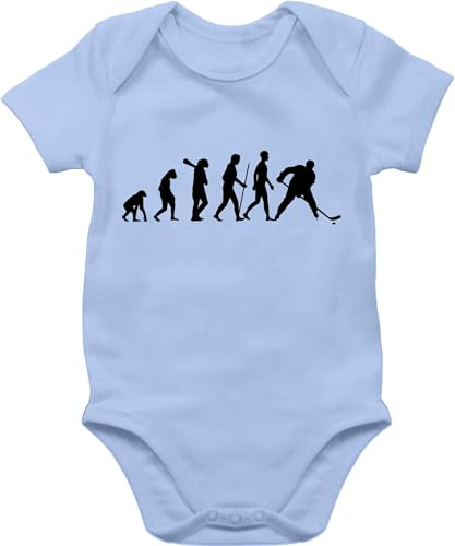Baby Body Junge Mädchen - Eishockey Evolution - 3/6 Monate - Babyblau - hockey eishockey-evolution babybody für eishockeyfans kurzarm geschenk ice sachen fans entwicklung boddie geschenke fan