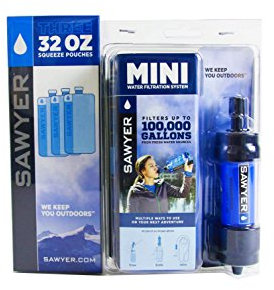Sawyer MINI Original Wasserfilter SPARSET mit 3 x 1 Liter oder 2 x 2 Liter Trinkbeutel (SP128 Mini Blue + 3x1L Trinkbeutel SP113)