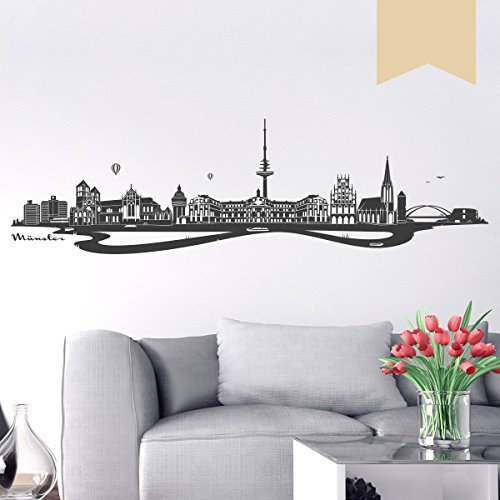 WANDKINGS Wandtattoo Skyline Münster 140 x 39 cm - Beige - 35 Farben zur Wahl