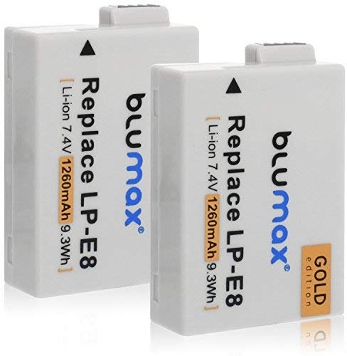 2X Blumax Gold Edition Akku ersetzt Canon LP-E8 kompatibel mit Canon EOS 550D 600D 650D 700D 1260mAh 7,4V 9,3Wh