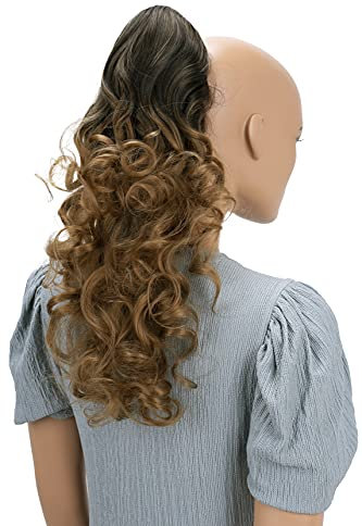 CAISHA 50cm Haarzopf Sarah Haarteil mit Butterflyklammer Pferdeschwanz Haarverlängerung Voluminös Gewellt Ombré Braun Mix H120