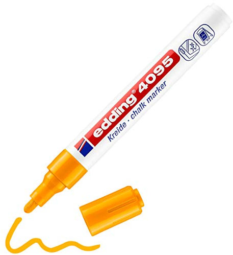 edding 4095 Marqueur craie liquide - orange fluorescent - 1 feutre craie liquide - 2-3 mm - feutre craie effacable pour écrire sur les vitres,le verre - feutre craie ardoise aux couleurs opaques