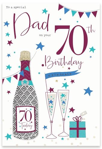 IC&G 70th Birthday Card for Dad - Sophisticated Age 70 Champagne & Stars Design - Premium Milestone Birthday Greeting Card with Envelope for Him