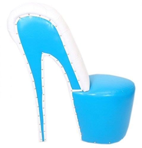 Casa Padrino High Heel Sessel mit Dekosteinen Hellblau/Weiß Luxus Design - Designer Sessel - Club Möbel - Schuh Stuhl Sessel