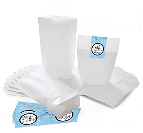 Logbuch-Verlag 24 weiße Geschenktüten zum Befüllen 14 x 22 xx 5,6 cm + SCHÖN, DASS DU DA BIST Aufkleber blau maritim - Taufe Kommunion