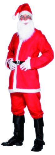 SMIFFYS Costume Babbo Natale, Rosso, con giacca, pantaloni, barba, cappello e cintura Halloween