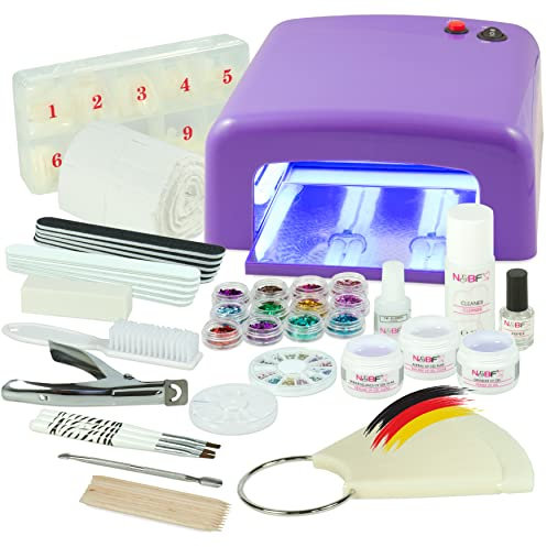 NAILS FACTORY Gelnägel Starterset Lila - Nagelset für Anfänger - Gelnägel Nagelstudio Set mit UV Lampe, Nailart & Zubehör - Gel Nägel Set - Made in Germany