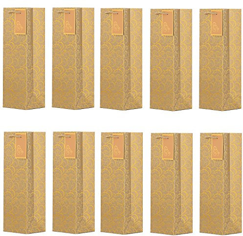 10-er Packung Geschenktüten gold Flaschentüten für Wein und auch für Sekt oder Champagner 36x12x10 cm