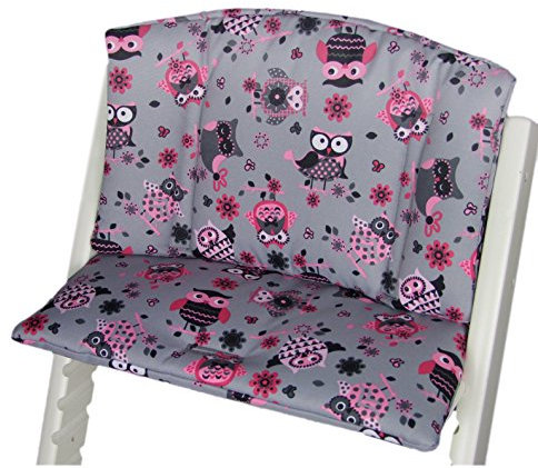 BAMBINIWELT Sitzkissen Auflage Sitzkissenset für Stokke Tripp Trapp Hochstuhl (Grau Pink/Rosa Eulen$12)