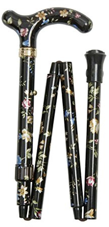Damen Floral Schwarz Folding Spazierstock Petite