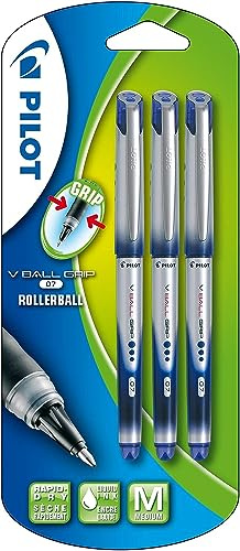 Pilot VBall 7 Grip Rollerball Pen- Blue (Pack of 3)