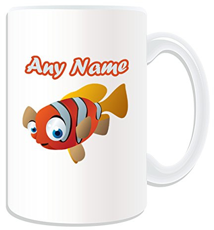 Personalisierbares Geschenk – Großer Big Eye Clown Fisch Tasse (Animal Sealife-Motiv, Weiß) – jeder Name / Nachricht auf Ihrer einzigartigen Tasse – Clownfisch Chrysopterus Clownfisch – Nemo