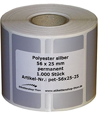 Typenschilder/Polyester Etiketten - 56 x 25 mm - 1.000 Stück - silber - Hülse 25 mm