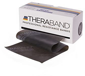 TheraBand Original Fitnessband | Thera-Band Resistance Band für Kraftraining und Abnehmen zuhause oder Terra Band im Gym | 5,5M Rollenware schwarz | spez. Stark