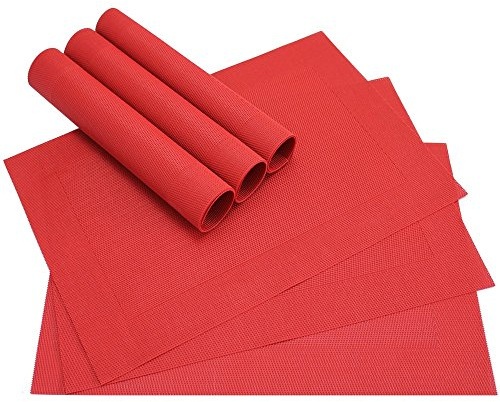 matches21 Edle Tischsets Platzsets BORDA Platzmatten 6er Set rot gewebt aus Kunststoff 45x30 cm Platzdeckchen Esstischunterlagen vom Tischwäsche Spezialist