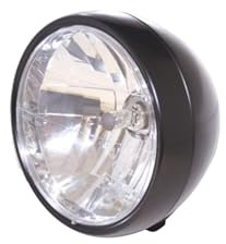 HIGHSIDER Motorrad-Scheinwerfer, 6 1/2 Zoll Bodenmontage, Metallgehäuse, schwarz satiniert, klares Glas reflektierend
