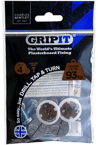 Grip It 202-304 Fissaggi GripIt Marrone 20 mm per Pareti in Cartongesso con Montanti-Carico Massimo: 93 kg (Confezione da 4 Pezzi), 4 Pack