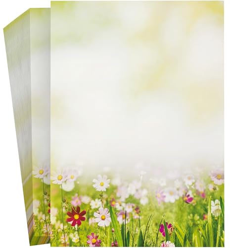 Briefpapier | Sommerwiese | 100 Blatt Blumen Motivpapier DIN A4