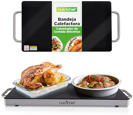 NutriChef Food Warmer Buffet Server – Electric Warming Tray Hot Plate for Parties & Catering, Glass Surface Keeps Food Warm, 50 cm Size with Stay-Cool Handles