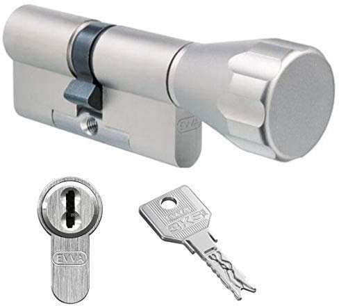 EVVA 3KS plus Hochsicherheits-Knaufzylinder mit 8 Schlüssel, Länge (a/b) 61/K46mm (c=107mm) K=Knaufseite, mit speziellem Bohr-u. Ziehschutz KZS, modulare Bauweise SYMO