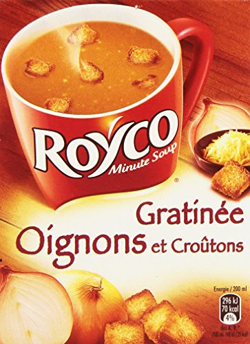 Royco Minute Soupe Soupe déshydratée Gratinée Oignons et Croutons 4 sachets de 20 cl - 62,4 g - Lot de 6
