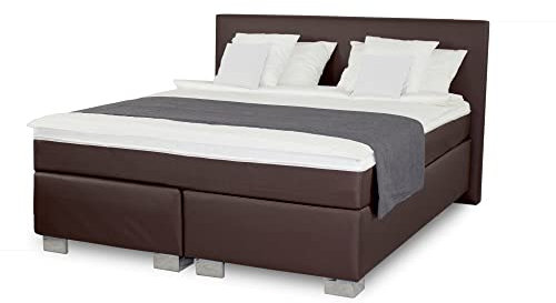 Charlottes Möbelkaufhaus Boxspringbett ROM II 160x200 cm in Kunstleder Braun Härtegtrad H2 H3 Premium Tonnentaschenfederkern und Topper (160x200 cm, Kunstleder Braun)