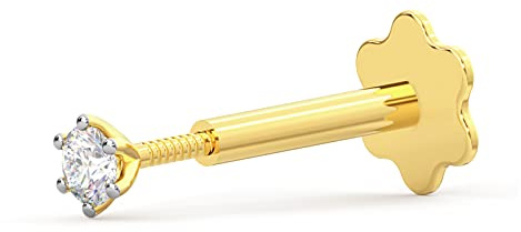 EternalDia Nasenring mit echtem Diamant, 2,33 mm/2,4 mm/4,25 mm, 14 Karat Gold, Nasenstecker in 18, 19 und 19,5 Gauge/Diamant-Nasenstecker für Damen, Diamant-Farbe, G-H Diamantklarheit, I1-I2