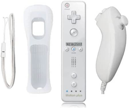 2 en 1 Motion Plus Mando y Nunchunk para Nintendo Wii/Wii u + Funda de Silicona - Blanco
