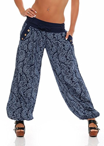 Malito Damen Pumphose mit Orient Print | leichte Stoffhose | Freizeithose für den Strand | Haremshose - luftig 3488