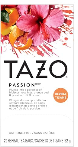 TAZO Passion Herbal Tea Bags, Hot or Iced, Caffeine Free, 20 Total Tea Bags