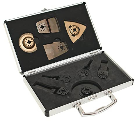 DEMA Multitool Zubehör Set 9 tlg für Bosch PMF180E Universaltool Koffer | Multitool Aufsätze, Oszillierer Zubehör, Sägeblätter Holz Metall Fliesen, Raspel, Spachtel Set, Werkzeugkoffer