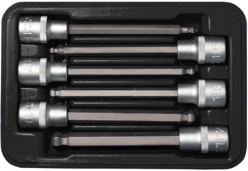 SW-Stahl 05010L Kugelinbuseinsätze 1/2 Zoll, Innensechskant Satz, 6-tlg. | Extra lange Schraubendreheinsätze 5-12 mm mit Kugelkopf - 240 mm Länge - Chrom-Vanadium-Stahl in Kunststoffkassette