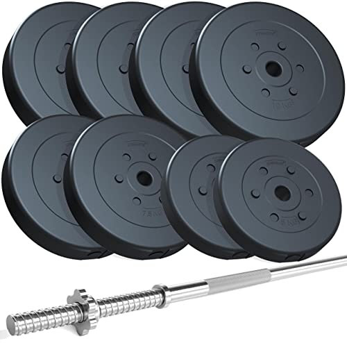 ScSPORTS® Langhantel Set - 17,5-65 kg, 30 mm, Verstellbar, Verchromt, 120/160 cm, mit Federverschluss/Sternverschluss - Langhantelstange, Hantelscheiben (65 kg (4x1 + 2x7,5 + 2x5))