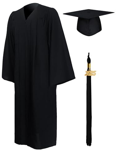 GraduationMall Abschluss Talar Doktorhut und Quaste 2025 für Hochschule und Bachelor Akademischer Talar mit Hut Schwarz 60(187cm - 197cm)