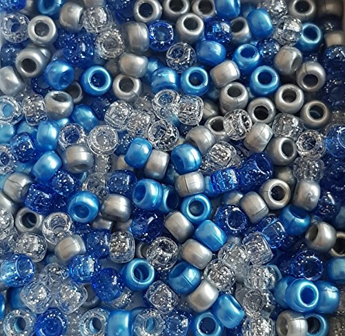 100 Blue Ice Pony Bead Mix 9mm x 6mm