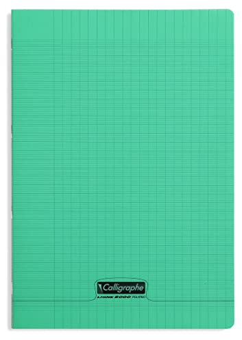 Calligraphe 18025C Un Cahier Agrafé Vert (une Marque de Clairefontaine) - A4 21x29,7 cm - 48 Pages Grands Carreaux - Papier Blanc 90 g - Couverture Polypro Transparent
