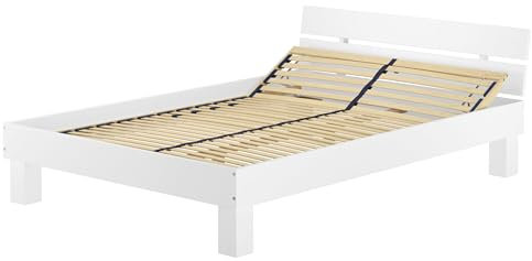 Erst-Holz Doppelbett Überlänge 140x220 Massivholzbett weiß Futonbett Federholzrahmen 60.86-14-220 W FV
