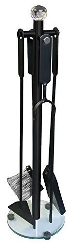 Alpertec 39130110 Kamingarnitur Eisen schwarz lackiert mit Glasboden,