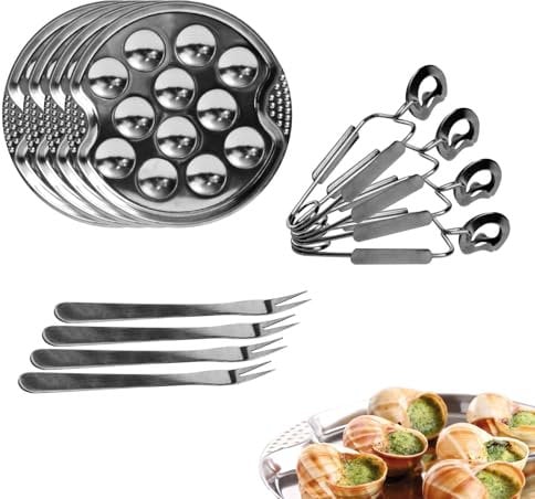 Cook Concept KU6097 Coffret Dégustation Escargots Service 4 personnes Assiettes fourchettes et pinces Gris Inox H22,5 x 3,3 x 32 cm