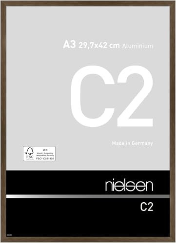 nielsen Bilderrahmen, 29,7 x 42 cm (A3), Aluminium, Walnuss matt, Posterrahmen zum Aufhängen im Hoch- & Querformat, Echtglas, C2