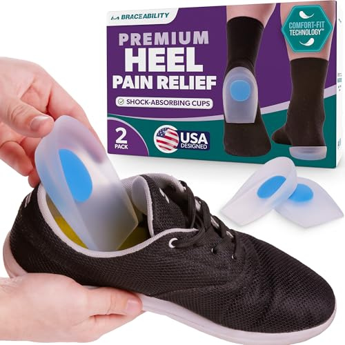 BraceAbility Heel Spur Cups | Medical-Grade Silicone Plantar Fasciitis Insole Cushion Pads, Gel Foot Orthotic Seats & Shoe Insert Protectors (Pair - Medium)