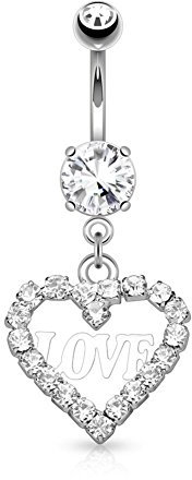 Paula & Fritz® Bauchnabelpiercing aus Edelstahl Chirurgenstahl 316L silbern Anhänger Herzkranz besetzt mit Zirkonia farblos