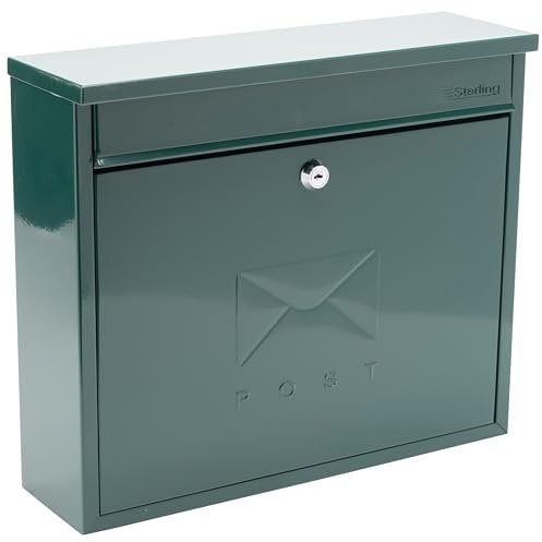 Burg-Wächter MB02G Sterling Post Box Green Elegance Briefkasten zur Wandmontage, verzinkter Stahl, abschließbar, wetterfest, grün, 36x31x10cm