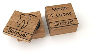 STREIFHOLZ Zahndose & Lockendose mit Namen aus Holz, Eiche