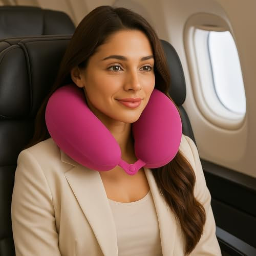 KAMACA Nackenhörnchen Nackenstütze mit hautsympathischem Softplüsch Bezug mit Druckknopf universell einsetzbar stützend und praktisch für Reise (Modell A : Pink)