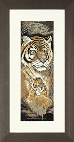 LANARTE PN Zählmusterpackung Tiger Mutter & Welpe Zählstoff Kreuzstichpackung, Baumwolle, Mehrfarbig, 17 x 50 x 0.3 cm