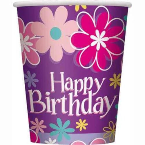 Unique Party 40276 - Gobelets en Carton - 266 ml - Fête à thème Anniversaire Fleur - Paquet de 8