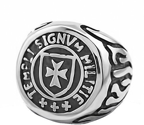 Autiga Freimaurer Ring Herren Edelstahl Tempelritter Ring Masonic Siegelring Signum Silber 70 - Ø 22,20 mm