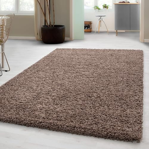 Carpetsale24 Shaggy Hochflor Teppich, 160x230 cm, Mokka, weich, flauschig, modern, einfarbig, Perfekt für Wohnzimmer, für Wohnzimmer Schlafzimmer Flur