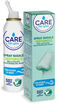 CARE for You, Spray Nasale Isotonico - Spray Lavaggi Nasali Nebulizzato, con Acqua di Mare Ricca di Oligoelementi, per la Pulizia Quotidiana Del Naso, 125 ml